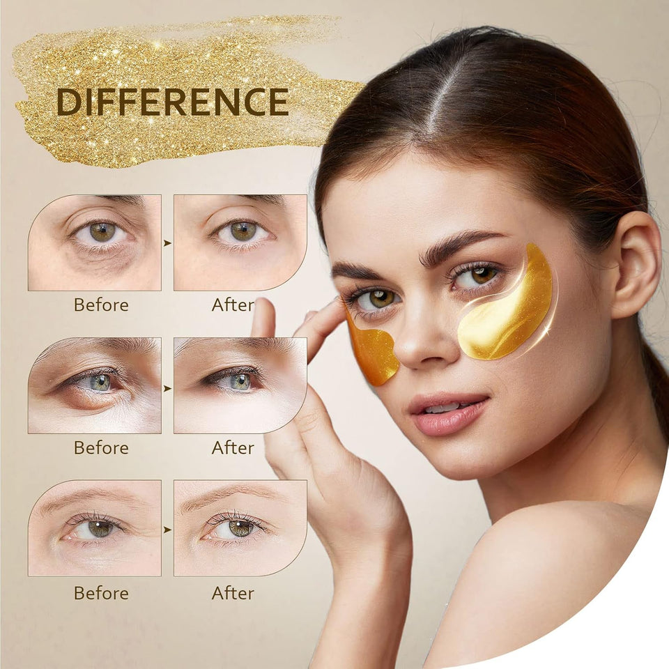 Taimand Under Eye Patches (30 Pairs), 24K Gold Under Eye Mask for CWffy Eyes, Dark Circles,Bags and Wrinkles with Collagen,Relieves Pressure and Reduces Wrinkles,Revitalises and Refreshes Your Skin