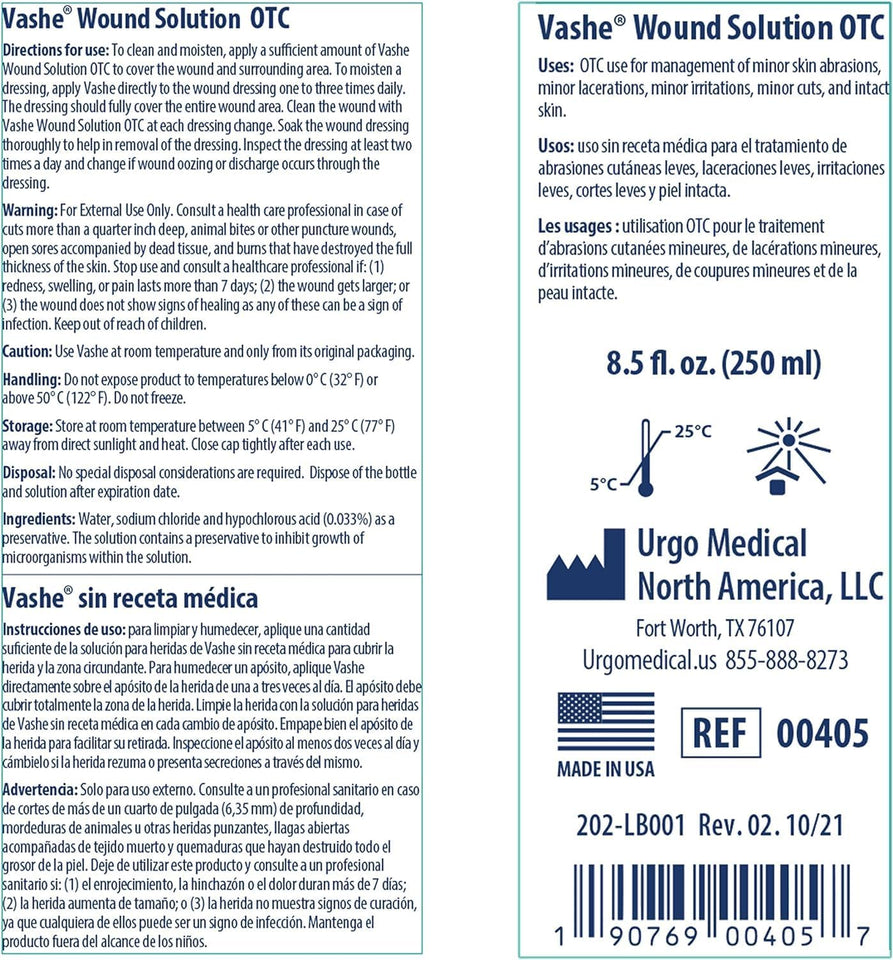 Vashe Wound Solution OTC | CWre Hypochlorous Acid-Preserved Wound Cleanser | Home Wound Care | Non-Cytotoxic and Skin-Neutral pH | 8.5 Fl Oz