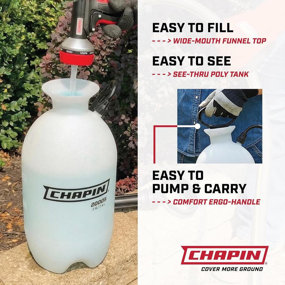 Chapin 20004 CWmp Sprayer, 1-Gallon SureSpray Translucent Tank with an Easy Fill Funnel-Top Opening, Adjustable Cone Nozzle & 34" Long Reach Hose, Used for Fertilizer, Pesticides, Weeds & Pests