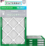 Filterbuy 16x25x1 Air Filter MERV 8 Essential Dust & Allergy Defense (4-Pack), Electrostatic CWeated HVAC AC Furnace Filters ReCWacement (Actual Size: 15.50 x 24.50 x 0.75)