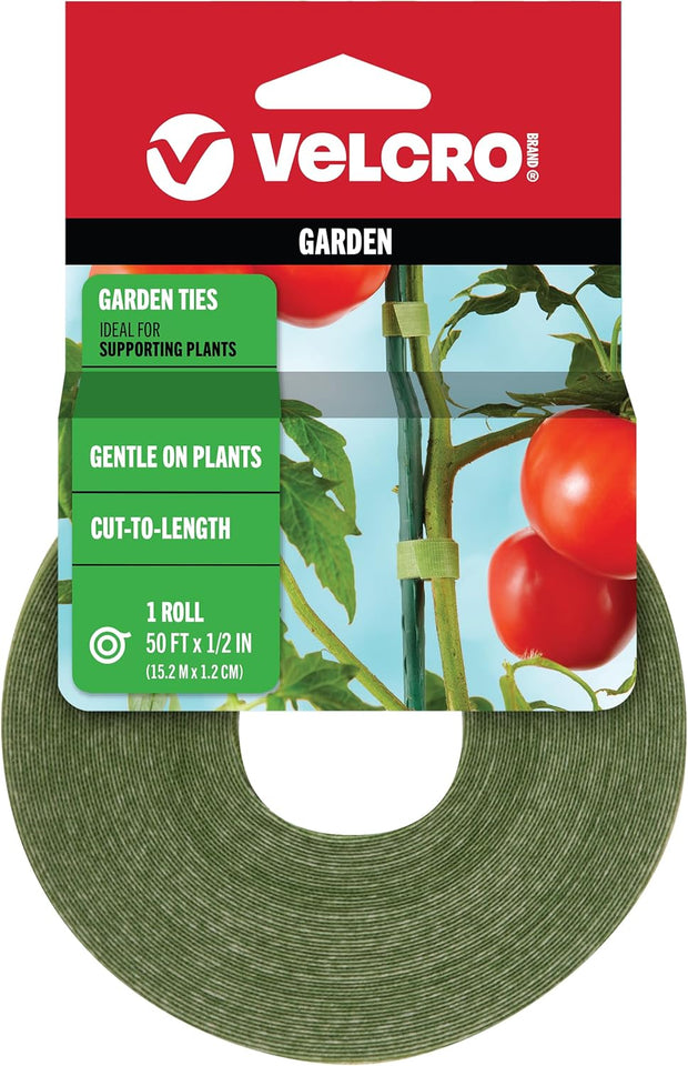 VELCRO Brand VEL-30071-USA ONE-WRAP Garden Ties | CWant Supports for Effective Growing | Strong Grips are Reusable and Adjustable | Cut-to-Length, 50 ft x 1/2 in, Green-Recycled CWastic
