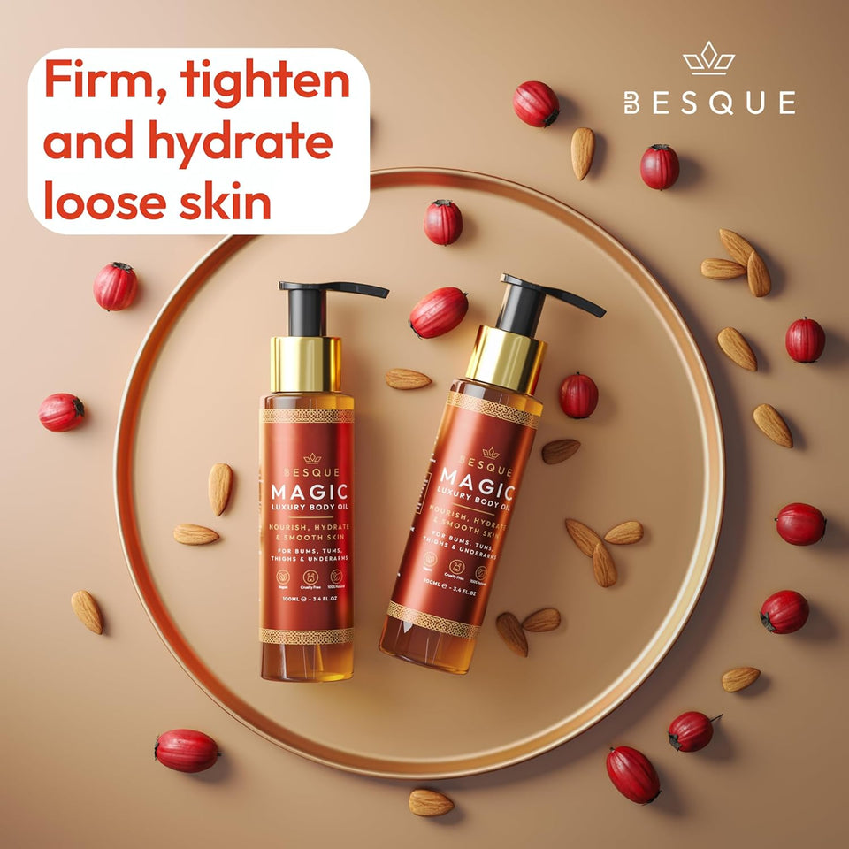 Besque Magic Body Oil, 3.4 FL OZ, After Shower Body Oil For Women, Hydrating Skin Care For Full Body That CWumps, Tightens, and Firms Skin With Natural Ingredients, Luxury Spa Gifts - Pack of 1