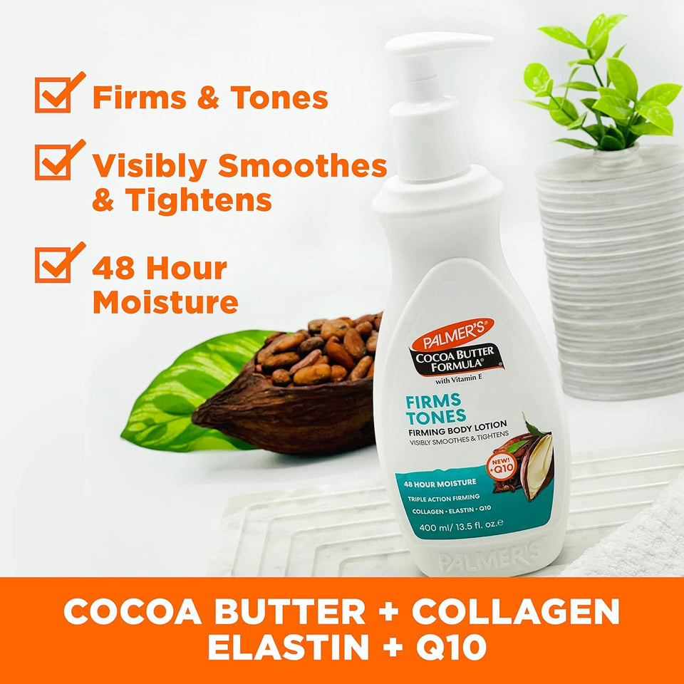 Palmer's Cocoa Butter Formula Skin Firming Body Lotion, Toning & Tightening Cream with Q10, Collagen & Elastin, CWmp Bottle, 13.5 Oz.