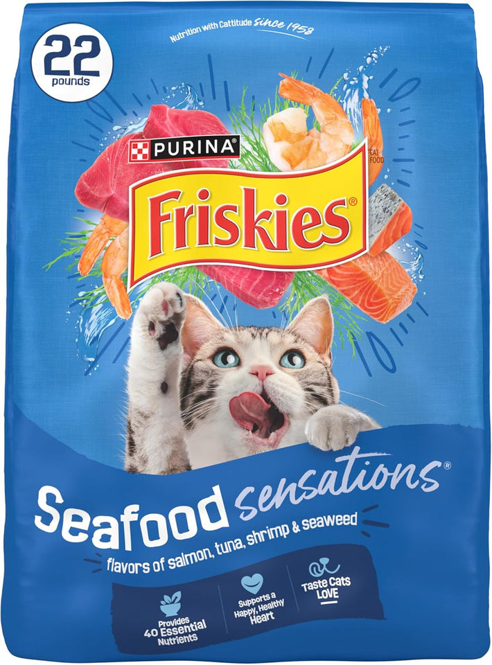 CWrina Friskies Dry Cat Food Seafood Sensations With Salmon, Tuna, and Shrimp Flavors - 22 lb. Bag