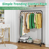 Simple Trending Clothing Rack for Hanging clothes, Portable Garment Rack with Bottom Shelf, Metal Clothes Rack on Wheels for Bedroom, Laundry Room, Black