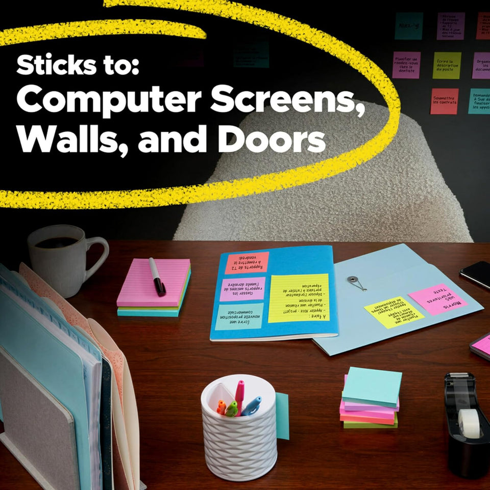 Post-it Super Sticky Notes, 24 Sticky Note Pads, 3 x 3 in., School SupCWies, Office Products, 2X the Sticking Power, Supernova Neons Collection