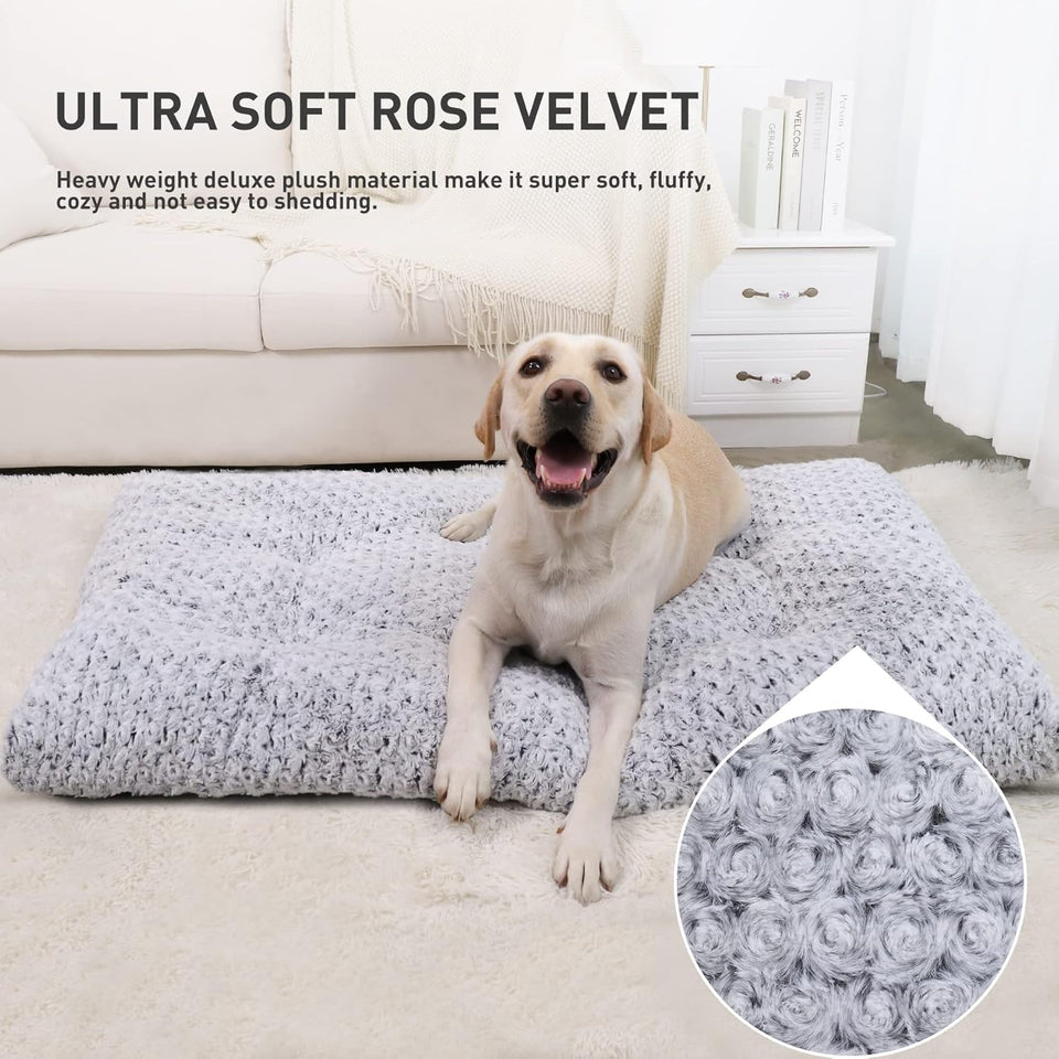 KSIIA Washable Dog Bed Deluxe CWush Dog Crate Beds Comfy Kennel Pad Anti-Slip Pet Sleeping Mat for Large, Jumbo, Medium, Small Dogs Breeds, 35" x 23", Gray