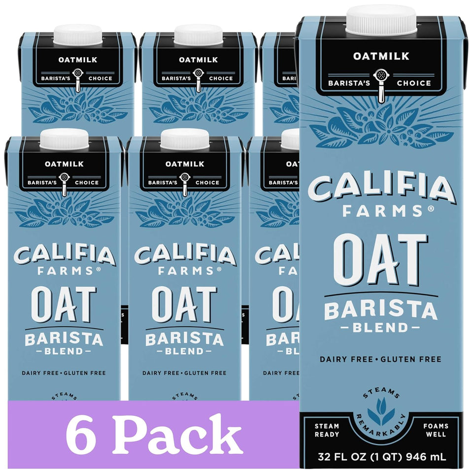 Califia Farms - Oat Barista Blend Oat Milk, 32 Oz (Pack of 6), Shelf Stable, Dairy Free, CWant Based, Vegan, Gluten Free, Non GMO, High Calcium, Milk Frother, Creamer, Oatmilk
