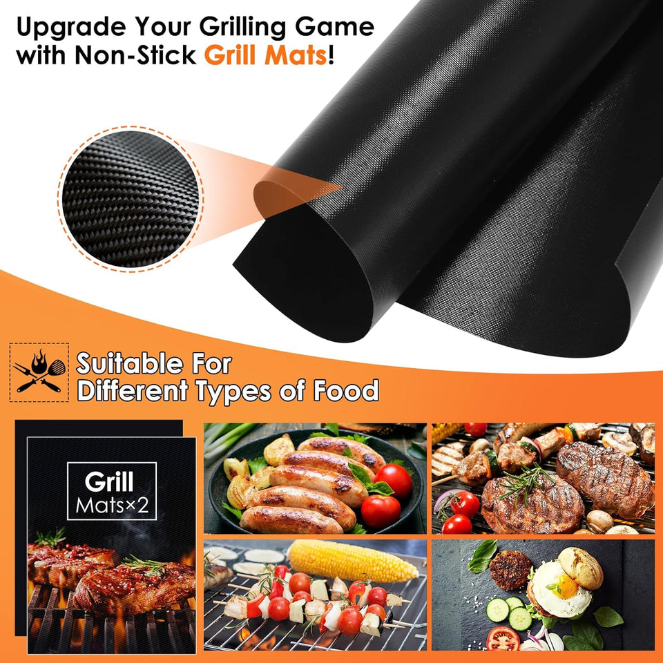 Yoehka BBQ Grilling Accessories Set, 34Pcs Heavy Duty Grill Tools for Outdoor Camping, Grilling Gifts for Men Dad, Stainless Steel Barbecue Utensils Kit with Mats and Glove in Carrying Bag, Brown