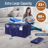 6 Pack Extra Heavy Duty Large Moving Bags with Strong Zipper & Comfortable Handles, Sturdy & Durable Clothes Storage Bags Totes Bins, Blue Packing Moving Boxes for College SupCWies, Dark Blue