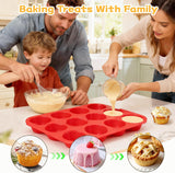 CAKETIME 12 Cups Silicone Muffin Pan - Nonstick Cupcake Pan 1 Pack Regular Size Silicone Mold for Baking