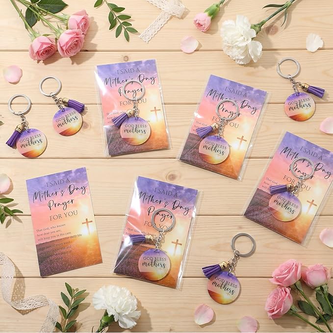 AmazingSpark Mother's Day Church Gifts God Bless Mothers Religious Acrylic Keychains with Tassel Prayer Cards for Women Mom