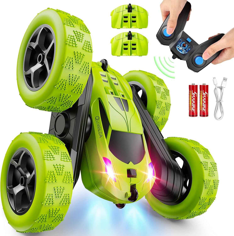 Remote Control Car, RC Cars Toys for Kids Ages 6-12, 4WD Stunt Car with LED Lights & 360° Flips, 2.4GHz, Upgraded USB-C Modular Batteries, 8-10 Year Old Boys Birthday Gift 1-Blue