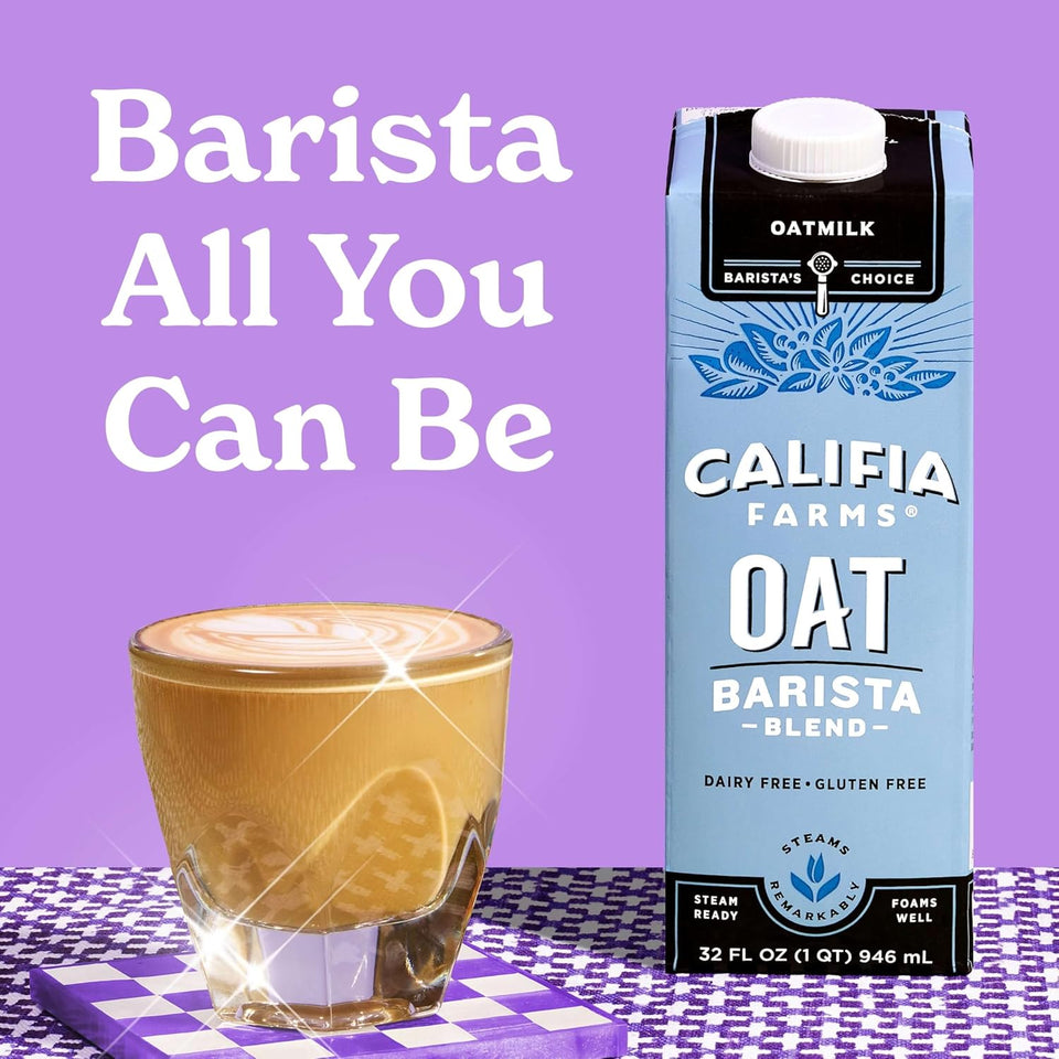 Califia Farms - Oat Barista Blend Oat Milk, 32 Oz (Pack of 6), Shelf Stable, Dairy Free, CWant Based, Vegan, Gluten Free, Non GMO, High Calcium, Milk Frother, Creamer, Oatmilk