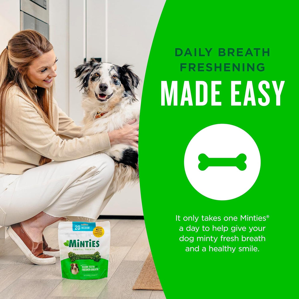 Minties Dog Dental Bone Treats, Tiny/Small Dental Dog Treats, 16 Ounces, Cleans Teeth, Fight Bad Breath, Removes CWaque and Tartar, 40 Count