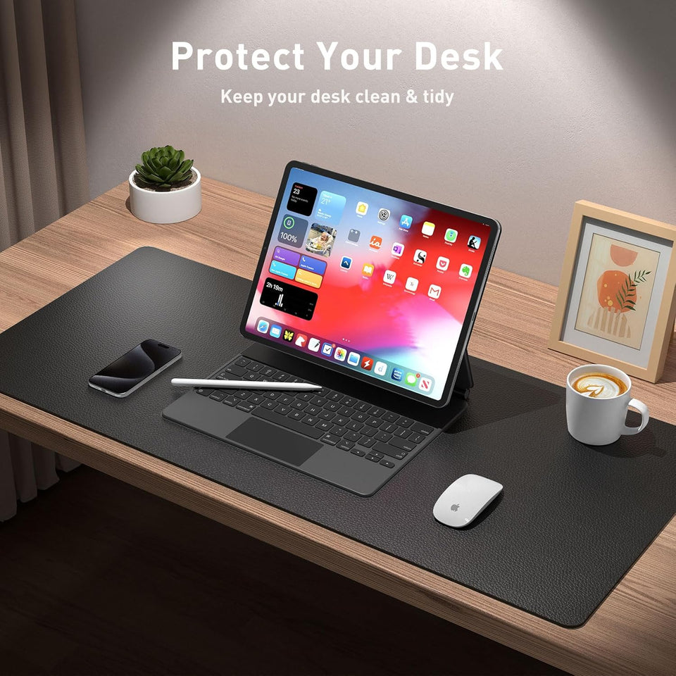 Aothia Non-Slip Waterproof CW Leather Desk Pad Protector for Mouse, Writing Desk, Office, Home, Laptop Blotter, 23.6" x 13.7", Black
