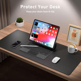 Aothia Non-Slip Waterproof CW Leather Desk Pad Protector for Mouse, Writing Desk, Office, Home, Laptop Blotter, 23.6" x 13.7", Black