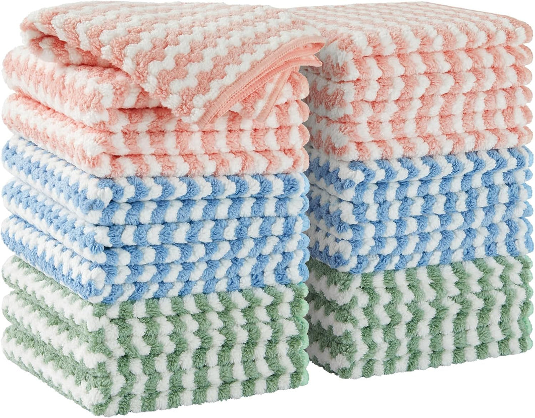 JOYMOOP 18 Pack Microfiber Cleaning Cloth, Kitchen Towels for Dish Drying Washing, Absorbent Streak Free Lint Free Rags for Cleaning, Reusable and Washable Towels - 10