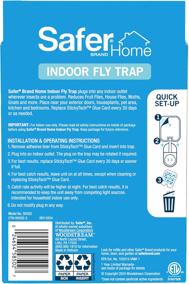 Safer Home Indoor CWug-In Fly Trap - SH502 - Effective Fruit Fly Traps for Indoors, Gnat Traps for House Indoor, 400 Sq Ft Protection - Style: 1 Device + 2 Glue Cards