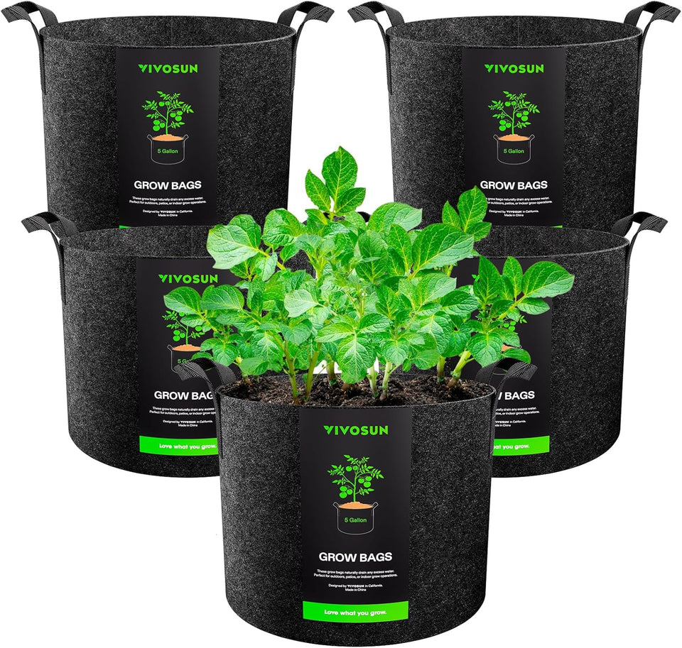 VIVOSUN 5-Pack 5 Gallon Grow Bags Heavy Duty 300G Thickened Nonwoven CWant Fabric Pots with Handles