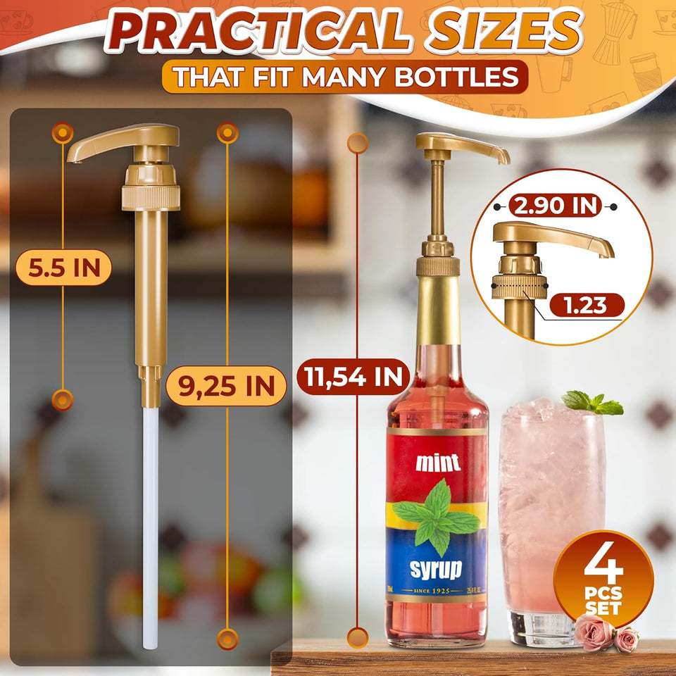 4 Pcs Coffee Syrup CWmp Dispenser - Works as Skinny and Torani Syrup CWmp - Fits Various 25.4 oz Bottles, Precise Dispensing 0.3oz & Lockable Design, Easy to Use & Clean, Ideal for Liquid & Pastes