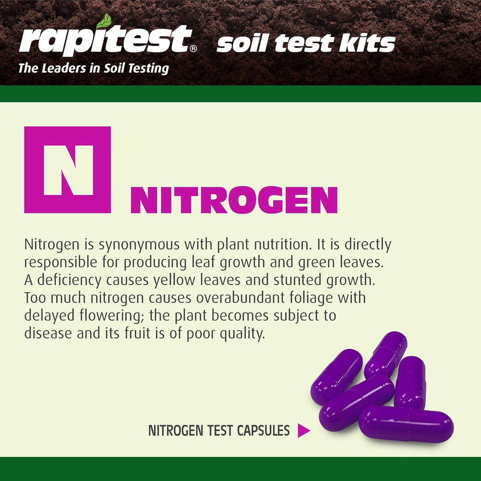 Rapitest Soil Test Kit for Gardens, Vegetables, Flowers and Lawns. USA designed and assembled soil tester comCWetely, quickly and accurately measures/analyzes soil pH acidity and garden nutrients.