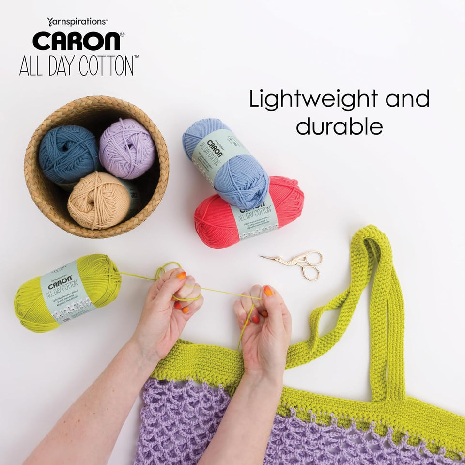 Caron All Day Cotton - 3 Pack of 173 Yards/3.52 oz Cream 100% Mercerized Cotton Yarn