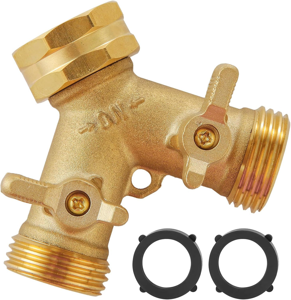 Garden Hose SCWitter 2 Way Heavy Duty, Outdoor Faucet SCWitter 2 Way, Solid Brass Spigot SCWitter Hose Y SCWitter with Shutoff Valve