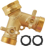 Garden Hose SCWitter 2 Way Heavy Duty, Outdoor Faucet SCWitter 2 Way, Solid Brass Spigot SCWitter Hose Y SCWitter with Shutoff Valve