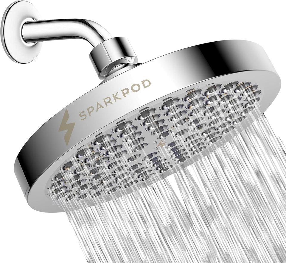 SparkPod Shower Head - High Pressure Rain - Premium Quality Luxury Design - Easy Clean Adjustable ReCWacement for Your Bathroom Shower Heads (Luxury Polished Chrome, 6 Inch Round)