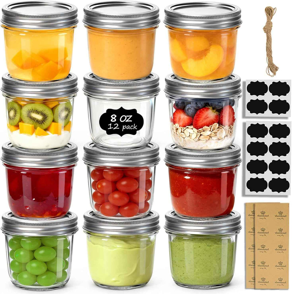 ComSaf Mini Mason Jars 4oz - 8 Pack, Regular Mouth Mason Jar with Lids and Seal Bands, Small Glass Canning Jar for Spice, Jam, Honey, Jelly, Dessert, Shower Wedding Favors, DIY Candles Decor