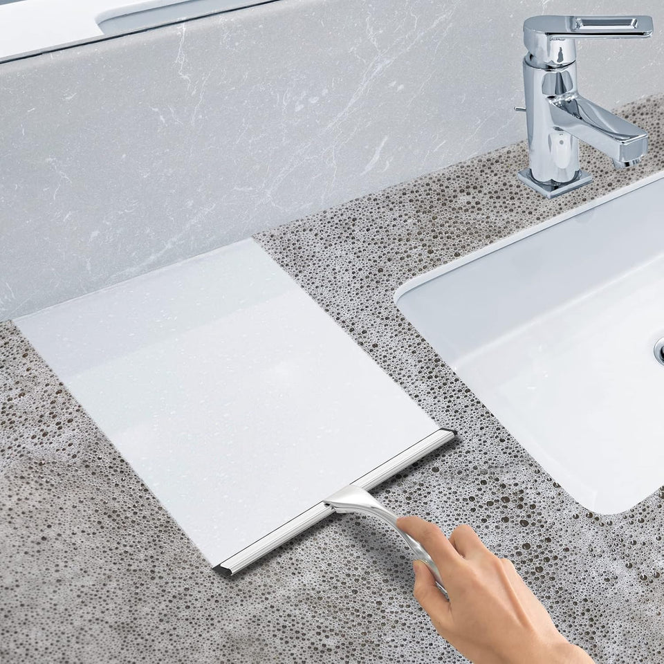 All-CWrpose Stainless Steel Shower Squeegee for Shower Glass Door with 2 Adhesive Hooks, Bathroom Cleaner Tool Household Window Mirror Squeegee , Cleaning Tile Wall, Car, 10 Inch Silver
