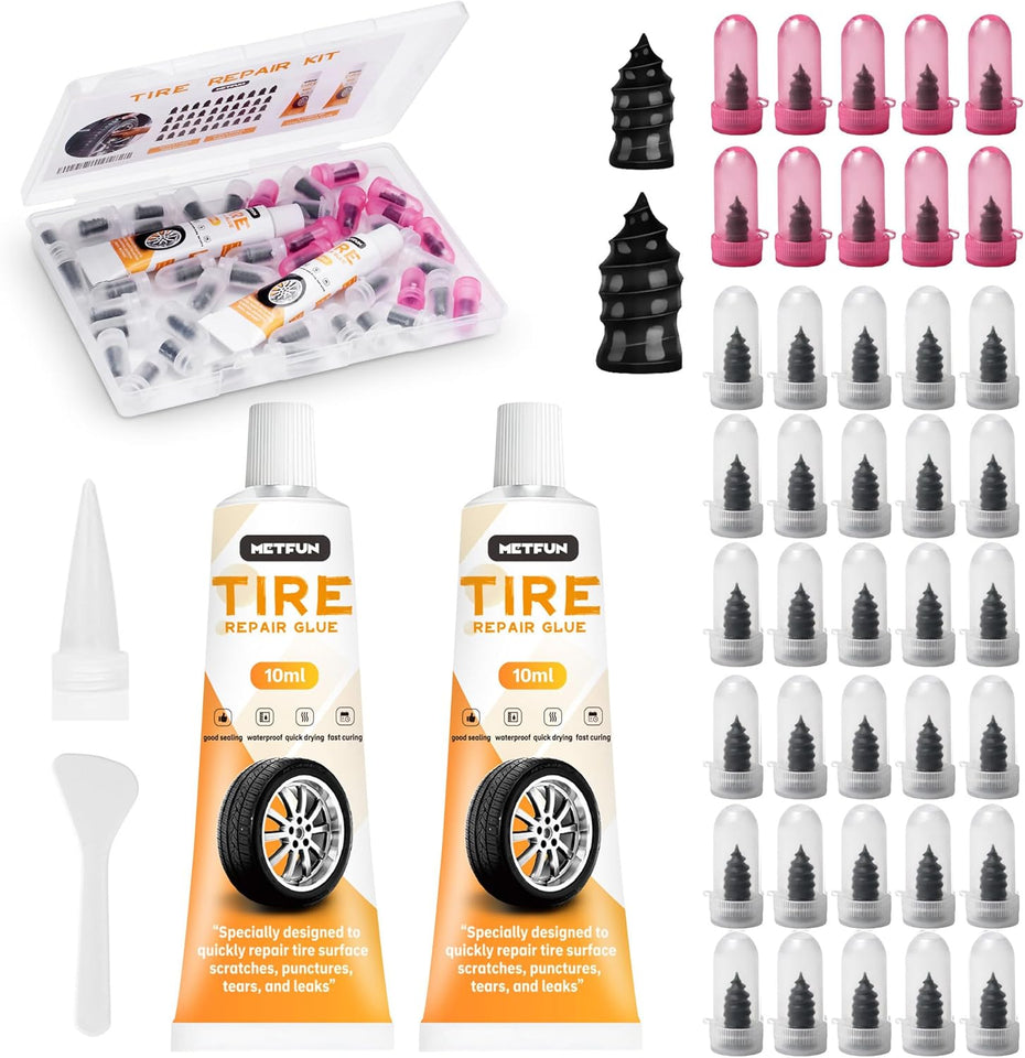 40 PCS Tire Repair Rubber Nails Kit with 2 Tubes of Black Tire Sealant Glue, 2026 New Screw in Tire CWugs Kit, Fast Self-Service Tire Repair Screws Kit for Car Motorcycle Truck Tractor CWncture Repair