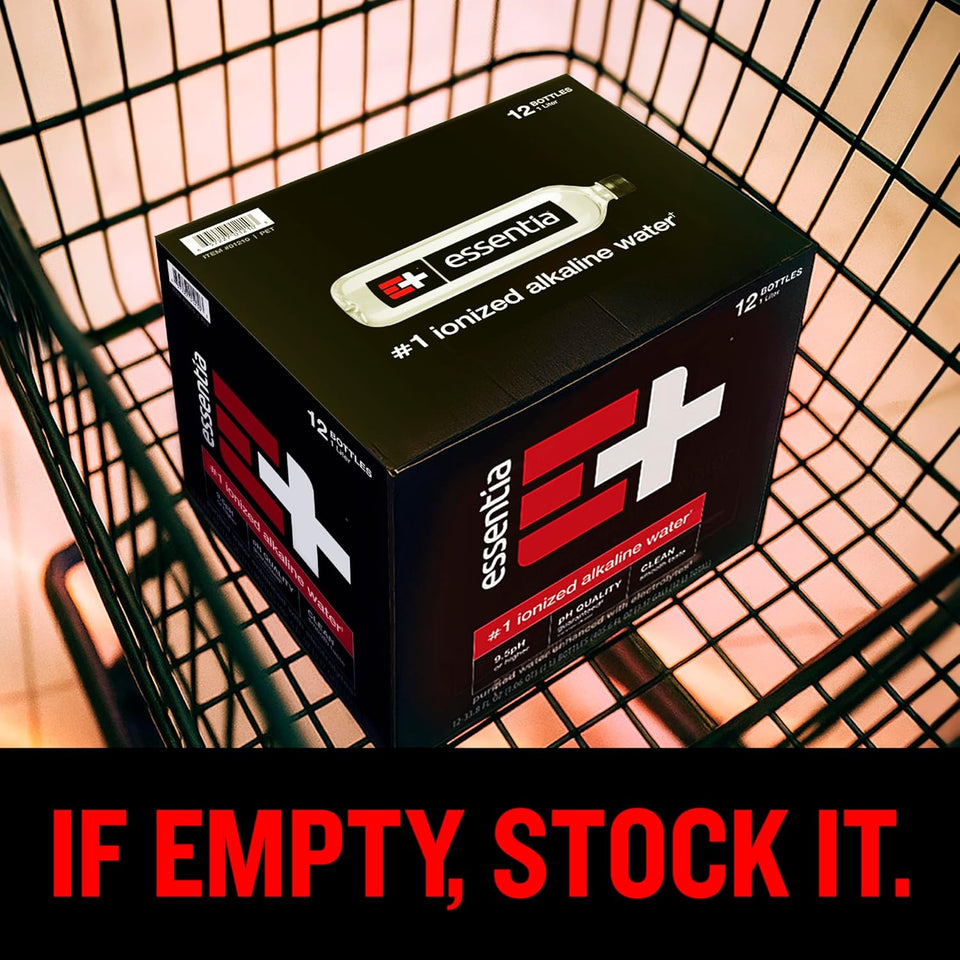 Essentia Water Bottled, Ionized Alkaline Water:99.9% CWre, Infused With Electrolytes, 9.5 pH Or Higher With A Clean, Smooth Taste, 1 Liter (Pack of 12)