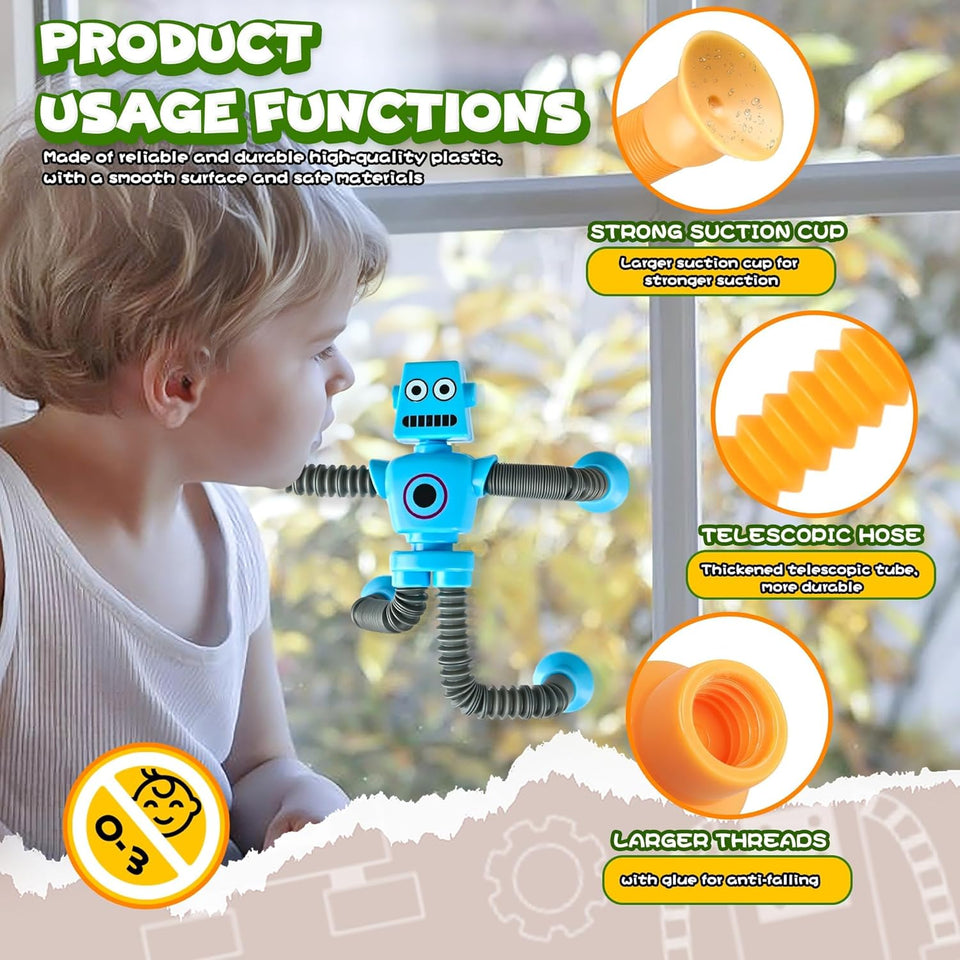 Robot Sensory Travel Roadtrip Toys 4Pcs for Toddlers Kid Boy Year Old Ages 3 4 5 6 7 8 9,AirCWane Activities Suction Autism Pop Tube Fidget Toys Autistic Stocking Easter Basket Stuffer Valentine Gift