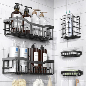Adhesive Shower Caddy, 5 Pack Rustproof Stainless Steel Bath Organizers With Large Capacity, No Drilling Shelves for Bathroom Storage & Home Decor-XL Size