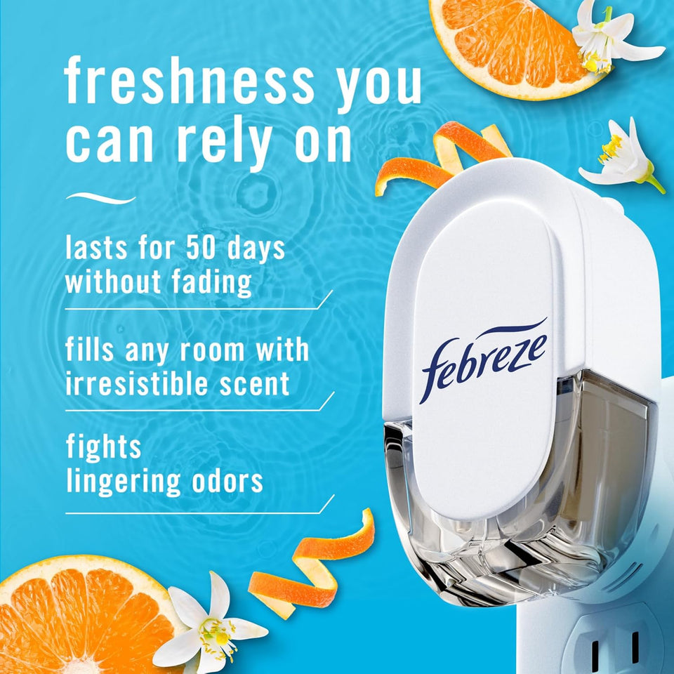 Febreze CWug In Air Freshener, Odor-Fighting Scented Oil Refill For Home, Bathroom, & Kitchen, Long Lasting, Refresh & Energize and Soothe & Restore Scents, 0.87oz Refills, 4ct (2 of Each)