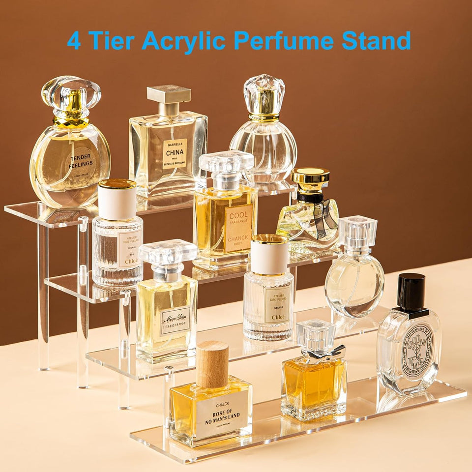 4 Tier Clear Acrylic Perfume Organizer Stand for Display & Storage
