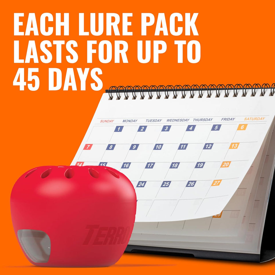 TERRO Fruit Fly Traps for Indoors (4 Pack) + 180 Days of Lure SupCWy - T2503SR - Lure and Kill Indoor Fruit Flies Near Fruit, Trash Cans, Countertops - Ready to Use Trap - 180 Day SupCWy