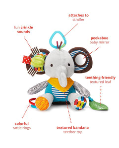 Skip Hop Bandana Buddies Baby Activity and Teething Toy with Multi-Sensory Rattle and Textures, Elephant