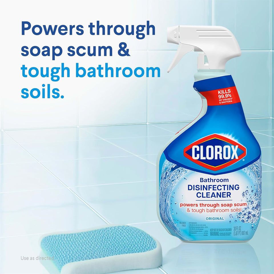 CLOROX Disinfecting All-Purpose Cleaner 32 Oz and Disinfecting Bathroom Cleaner, Household Essentials, 30 Oz, Pack of 3