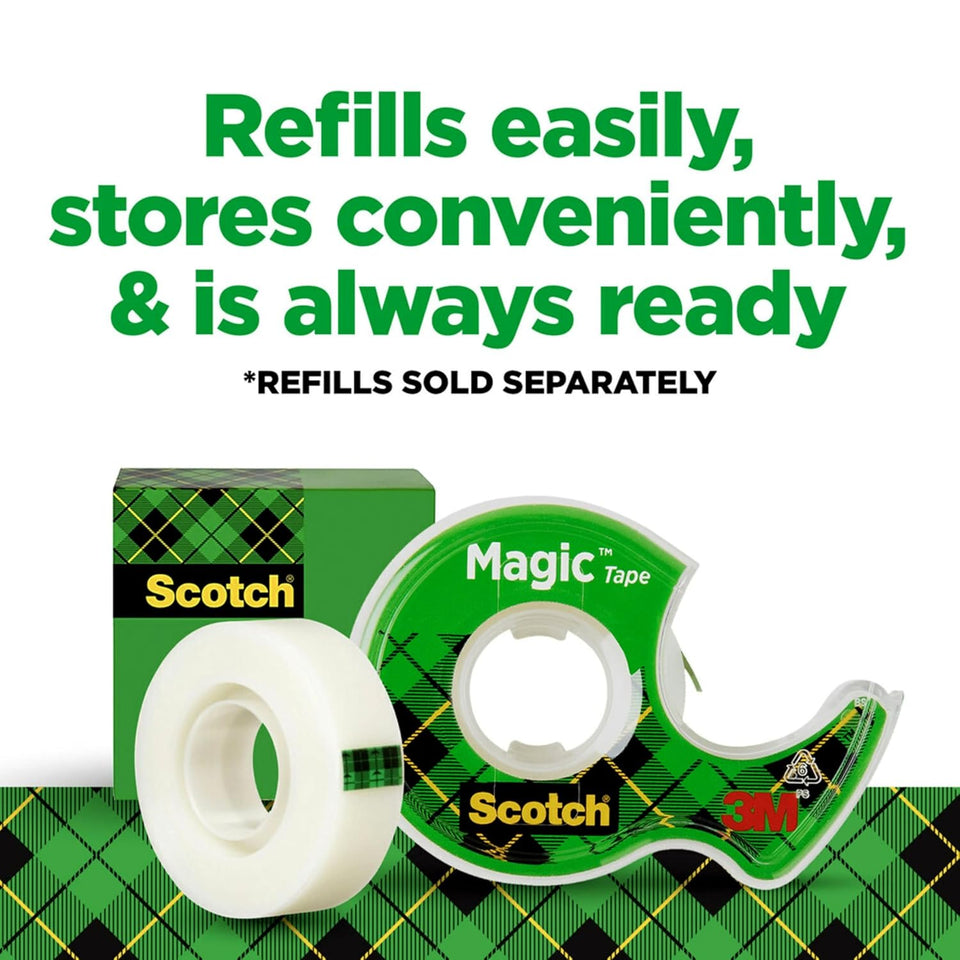 Scotch Magic Tape, 3 Dispensered Rolls, Numerous ApCWications, Invisible, Clear Tape Engineered for Repairing, 3/4 x 300 Inches