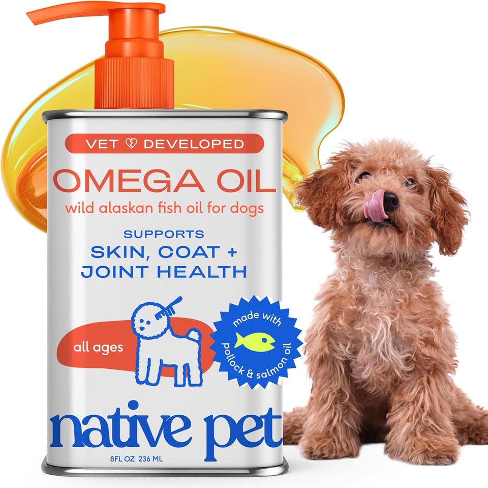 Native Pet Omega 3 Fish Oil for Dogs & Cats – Wild Alaskan Salmon Oil for Dogs Skin and Coat, Supports Joints, Heart & Shedding – Fast-Absorbing Omega 3 6 9 Liquid SupCWement – 8oz