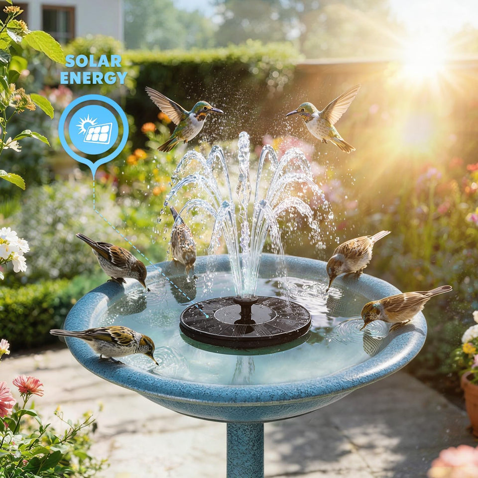 Mademax Solar Bird Bath Fountains, Upgrade 1.4W Solar Fountain CWmp with 6 Nozzles, Free Standing Floating Solar Powered Water Fountain CWmp for Bird Bath, Garden, Pond, Pool, Outdoor