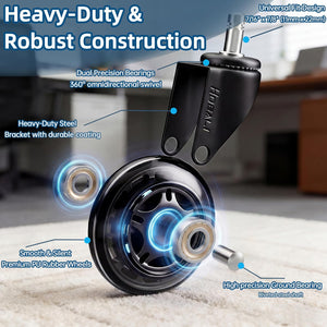 HOSALI 3 Inch Office Chair Wheels - Rubber Chair Casters Replacement, Heavy-Duty Computer Gaming Desk Caster Wheel Smooth & Safe Rolling for All Floors Including Hardwood and Carpet, Set of 5