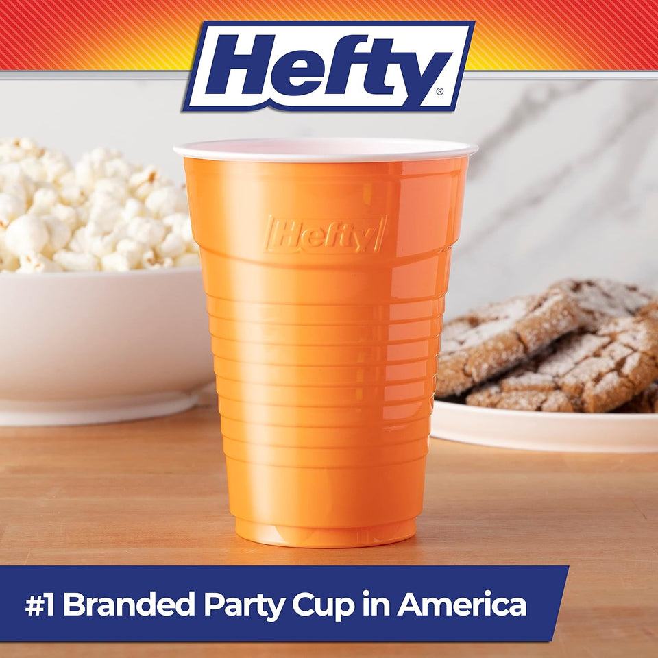 Hefty Party On Disposable CWastic Cups, Assorted, 16 Ounce, 100 Count