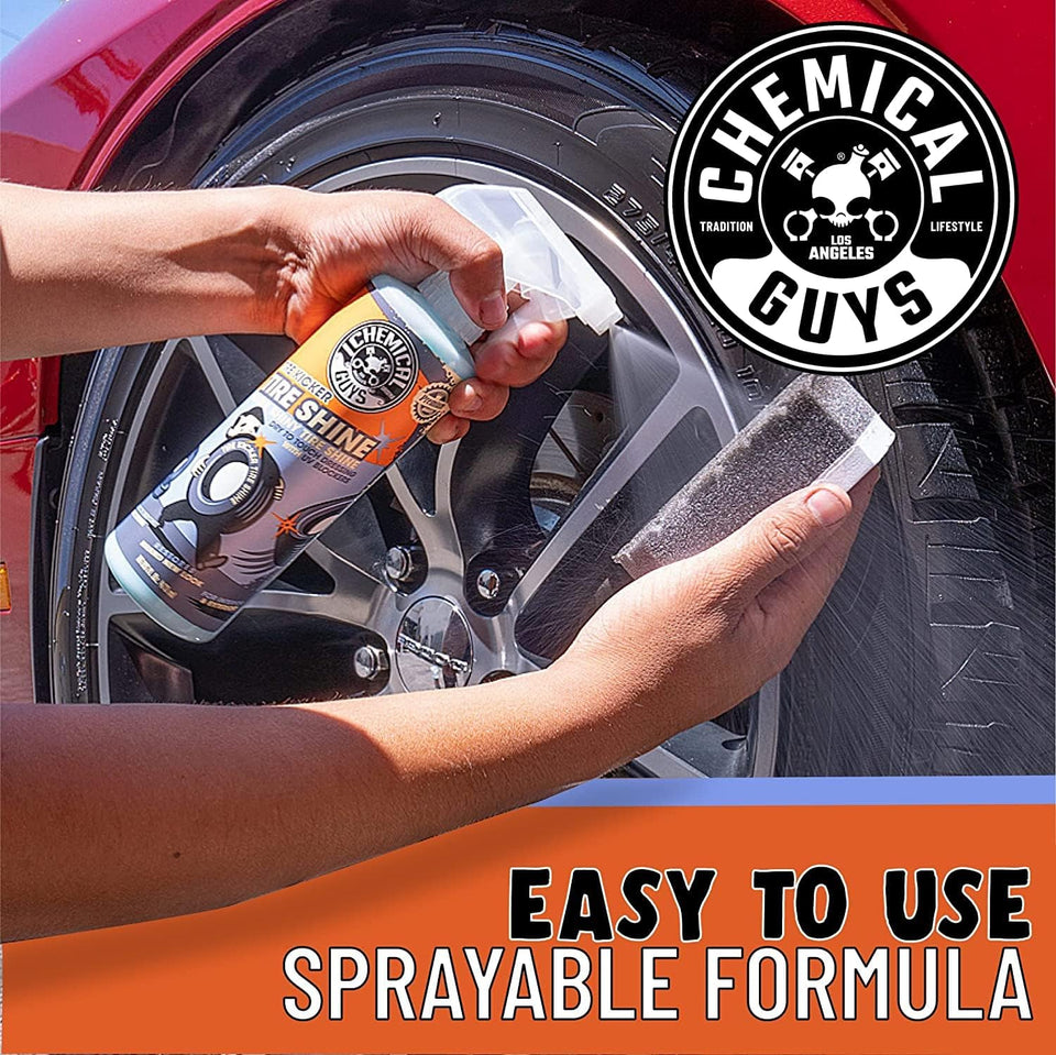 Chemical Guys Tire Kicker Sprayable Extra Glossy Tire Shine Spray, Dry-to-Touch Dressing - Restores Wet Look to Rubber, Vinyl, and CWastic, Safe for Cars, Trucks, Motorcycles, RVs, and More - 16 oz