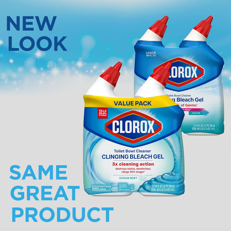 Clorox Toilet Bowl Cleaner Clinging Bleach Gel with Ocean Mist Scent