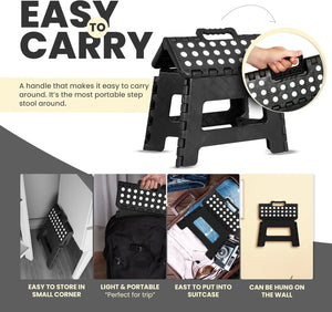 Utopia Home Folding Step Stool - (Pack of 1) Foot Stool with 9 Inch Height - Holds Up to 300 lbs - Lightweight Plastic Foldable Step Stool for Kitchen, Bathroom & Living Room (Black)