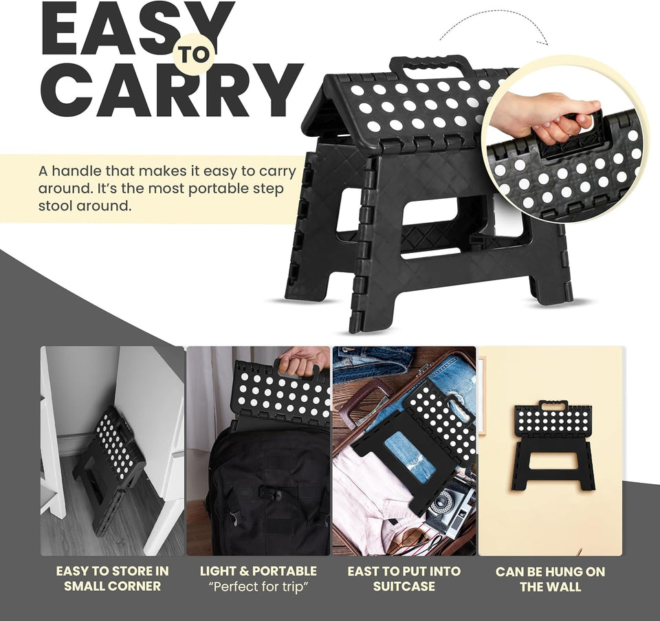 Utopia Home Folding Step Stool - (Pack of 1) Foot Stool with 9 Inch Height - Holds Up to 300 lbs - Lightweight Plastic Foldable Step Stool for Kitchen, Bathroom & Living Room (Black)